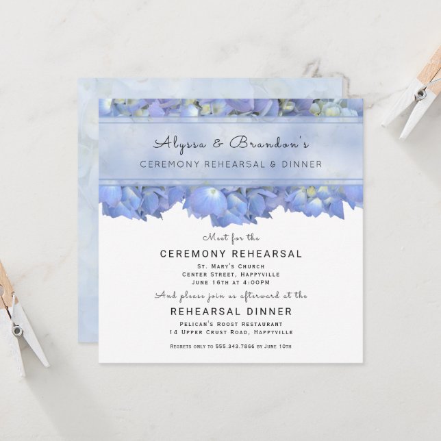 Invitación a la cena de los ensayos de Blue Floral (Anverso/Reverso In Situ)