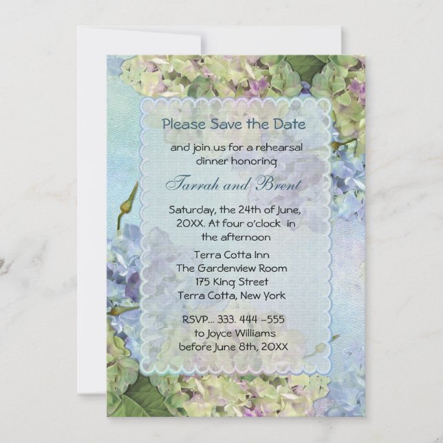 Invitación a la cena de los ensayos de hidrangea a (Anverso)