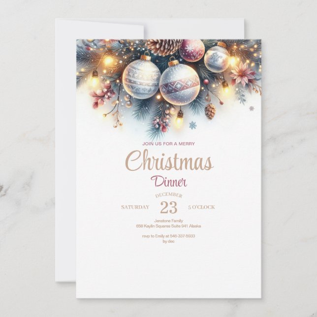 Invitación a la cena de los Navidades de acuarela (Anverso)