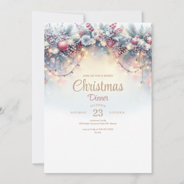 Invitación a la cena de los Navidades de acuarela (Anverso)