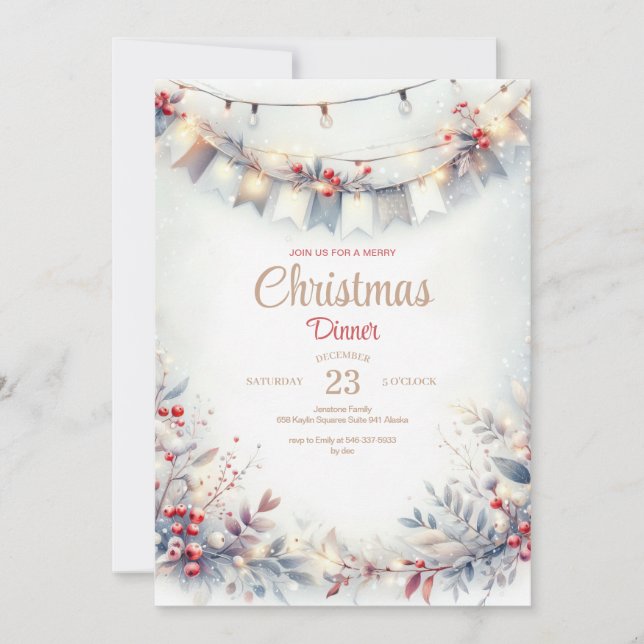 Invitación a la cena de los Navidades de acuarela (Anverso)