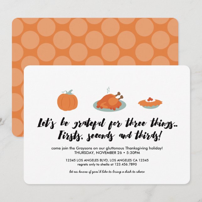 Invitación a la cena de los 'Thanksending Helpings (Anverso / Reverso)