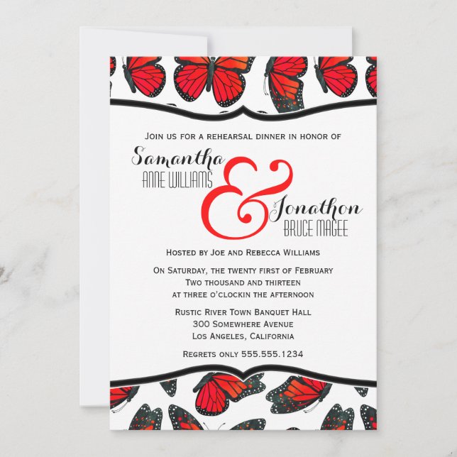Invitación a la cena de mariposa monarca roja (Anverso)