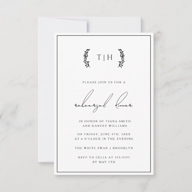 Invitación a la cena de monograma de Wreath (Anverso)