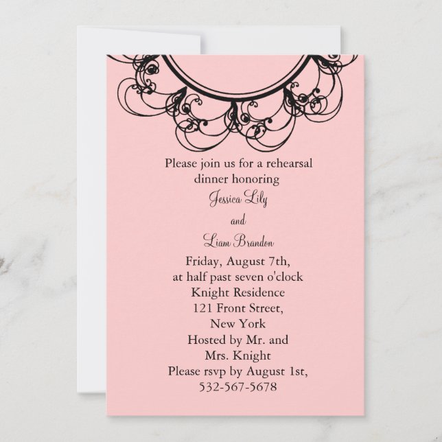 Invitación a la cena de monograma (rosa) (Anverso)