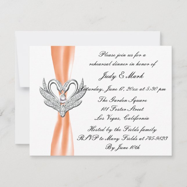 Invitación a la cena de naranja Ribbon Silver Swan (Anverso)