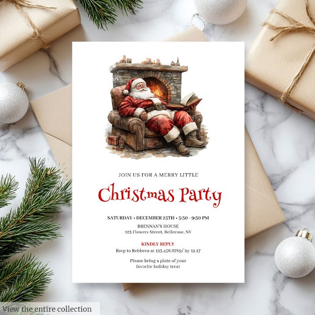 Invitación a la cena de Navidad con acuarela de Sa (Cozy Santa Watercolor Christmas Dinner Invitation

)