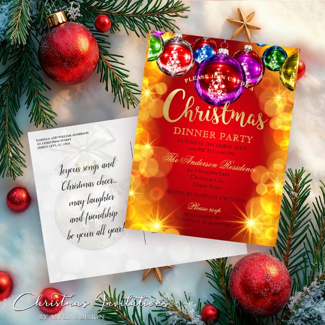 Invitación a la cena de Navidad con adornos festiv (Subido por el creador)