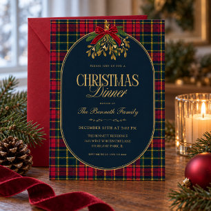 Invitación a la Cena de Navidad Cuadros Tartán de 