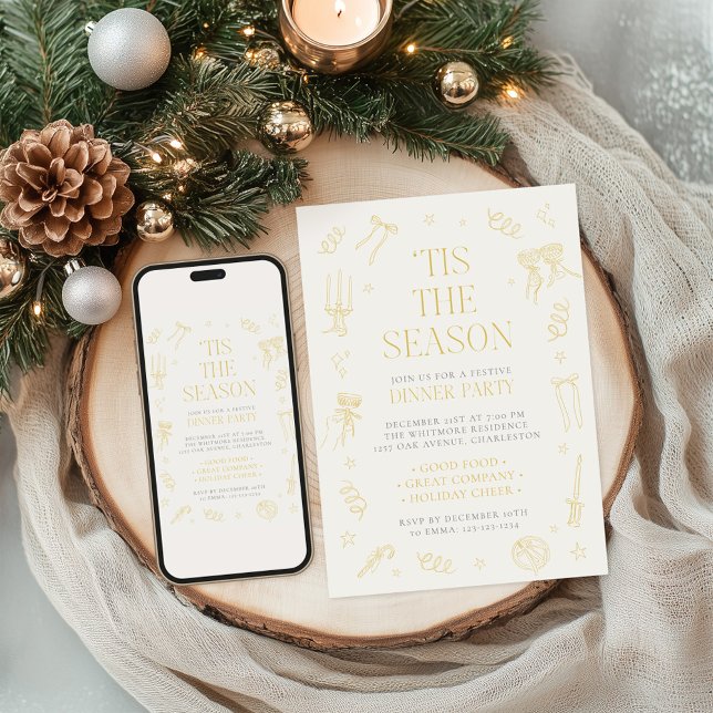 Invitación a la cena de Navidad de fiesta navideña (Hand Drawn Christmas Holiday Dinner Party Invite)