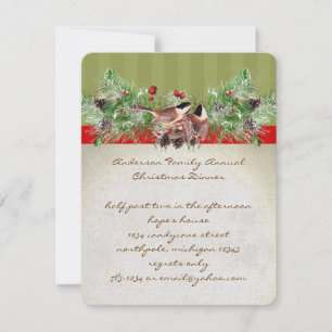 Invitación a la cena de Navidad de pájaros vintage