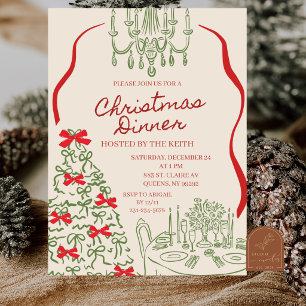 Invitación a la Cena de Navidad Dibujada a Mano