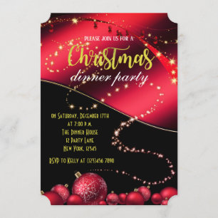 Invitación a la cena de Navidad en negro y rojo