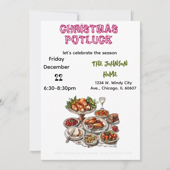 Invitación a la Cena de Navidad Potluck (Anverso)
