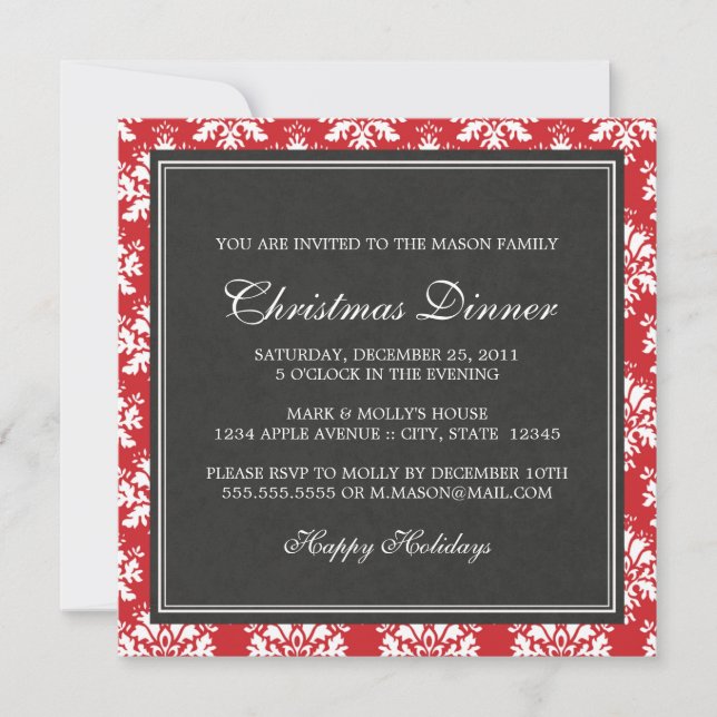Invitación a la cena de Navidades de Damasco Rojo  (Anverso)