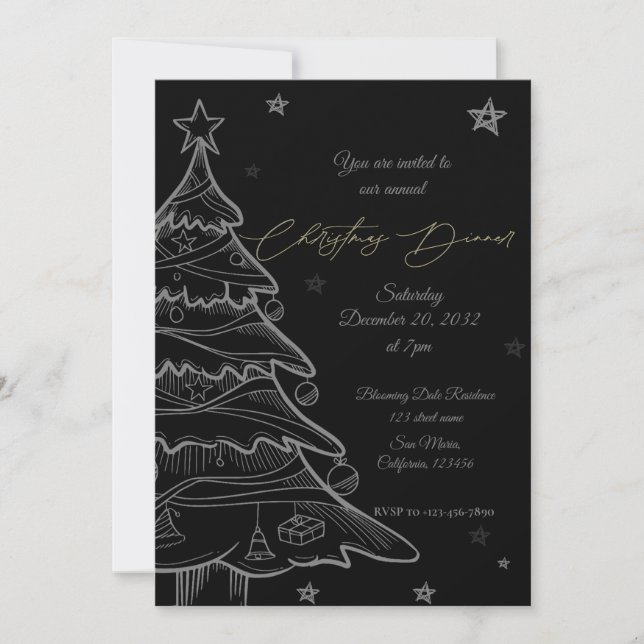 Invitación a la cena de Navidades de pizarra de or (Anverso)