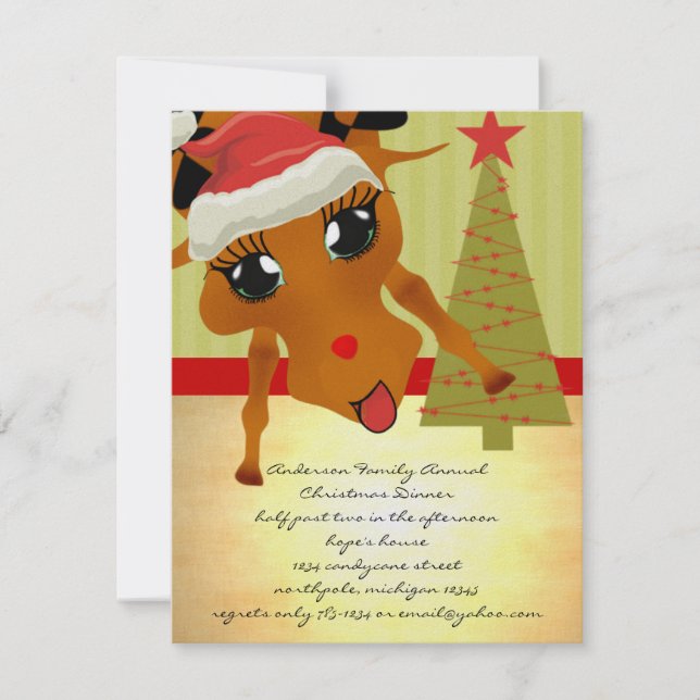 Invitación a la cena de Navidades de renos tristes (Anverso)