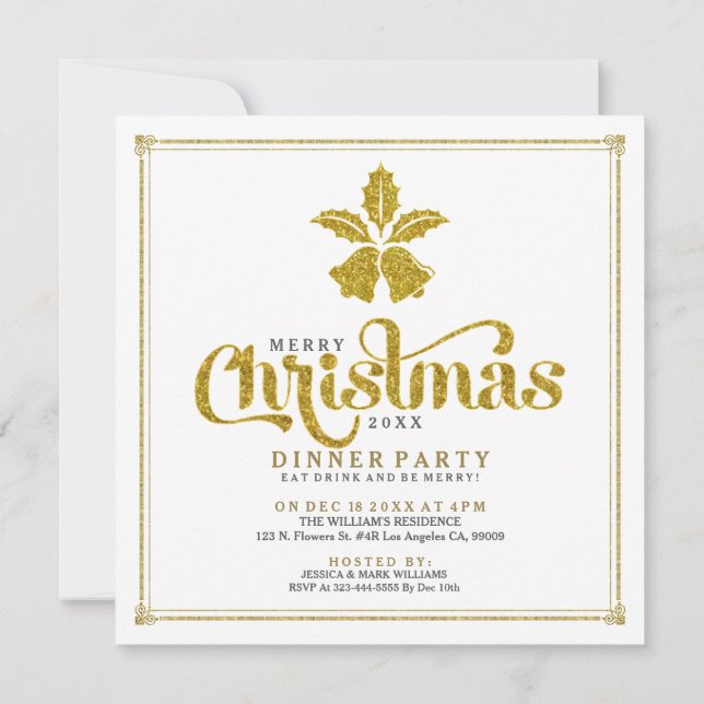 Invitación a la cena de Navidades Purpurinas de or (Reverso)