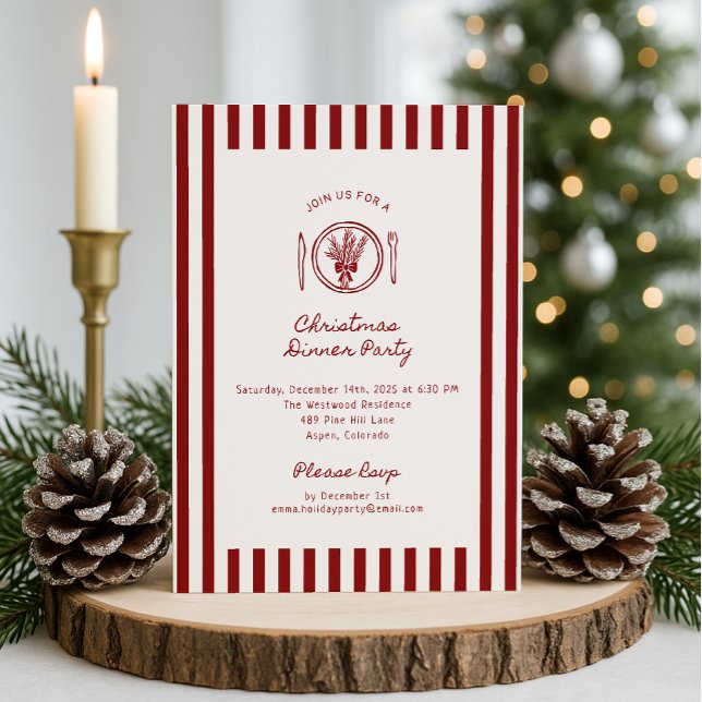 Invitación a la cena de Navidades rojos y a rayas (Subido por el creador)