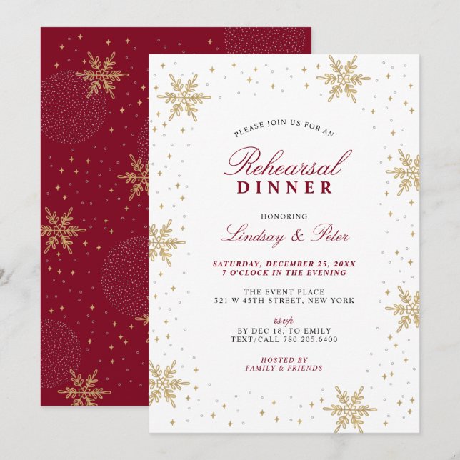 Invitación a la cena de Navidades rojos y de oro (Anverso / Reverso)