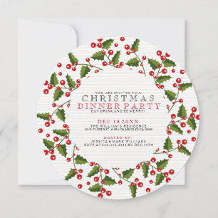 Invitación a la cena de Navidades verdes y rojos
