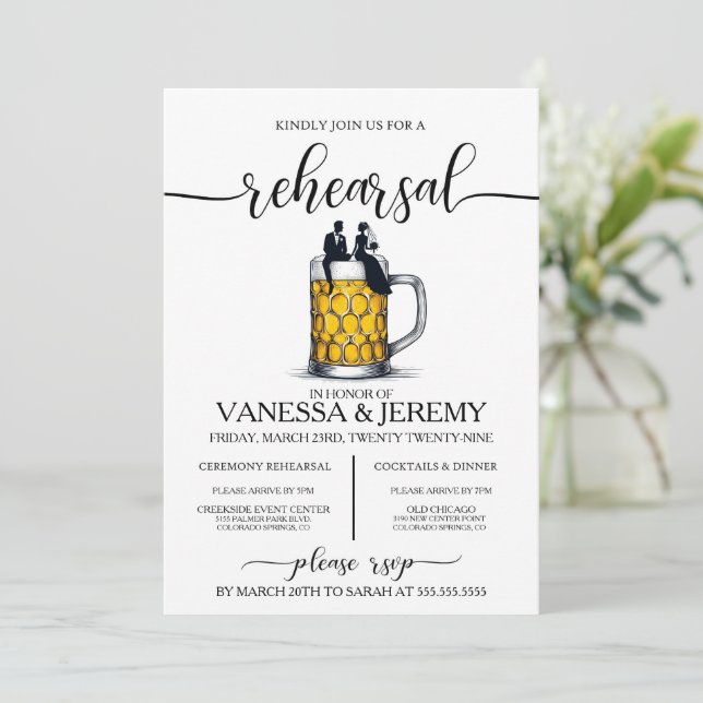 Invitación a la cena de Pareja de Cervezas (Anverso de pie)