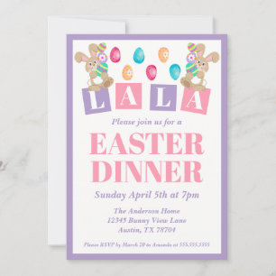 Invitación a la cena de Pascua del conejo La La
