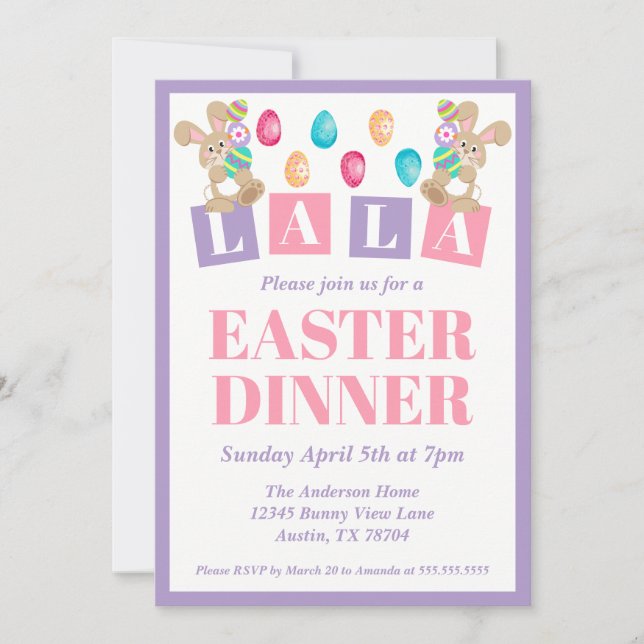 Invitación a la cena de Pascua del conejo La La (Anverso)
