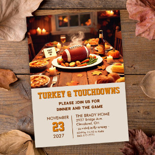 Invitación a la Cena de Pavo y Touchdowns