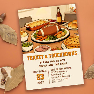 Invitación a la Cena de Pavo y Touchdowns
