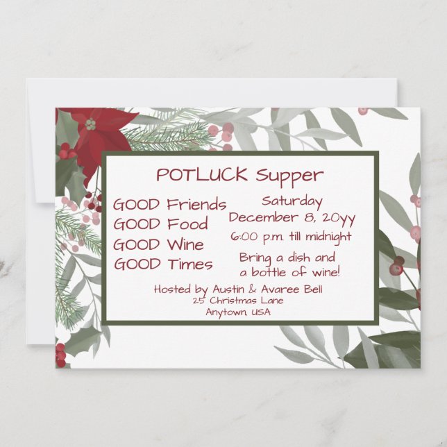 Invitación a la cena de POT LUCK para navidades (Anverso)