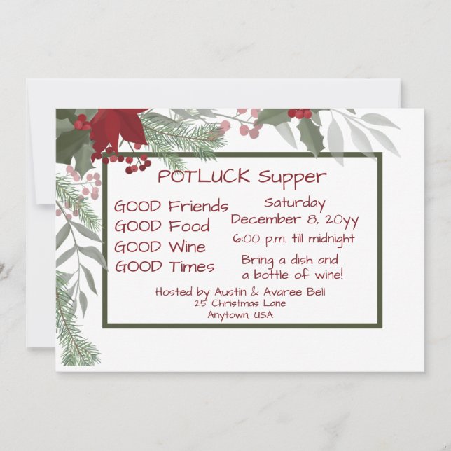 Invitación a la cena de POT LUCK para navidades (Anverso)