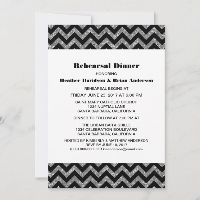 Invitación a la cena de Purpurina de Chevron plate (Anverso)