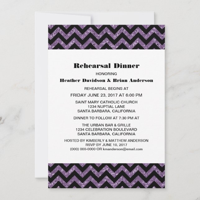 Invitación a la cena de Purpurina de Chevron Púrpu (Anverso)