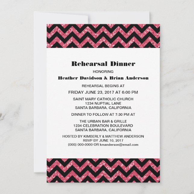 Invitación a la cena de Purpurina de Chevron Rosad (Anverso)
