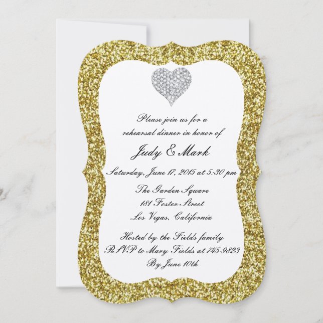 Invitación a la cena de Purpurina de oro Diamond H (Anverso)