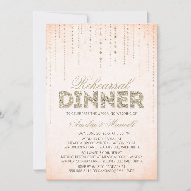 Invitación a la cena de Purpurina de oro y pintura (Anverso)
