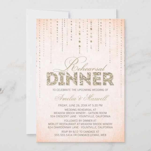 Invitación a la cena de Purpurina de oro y pintura (Anverso)