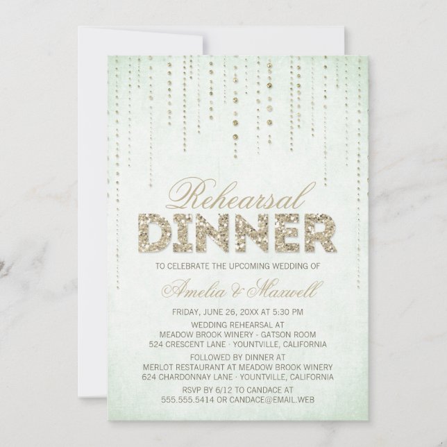 Invitación a la cena de Purpurina Mint & Gold Look (Anverso)