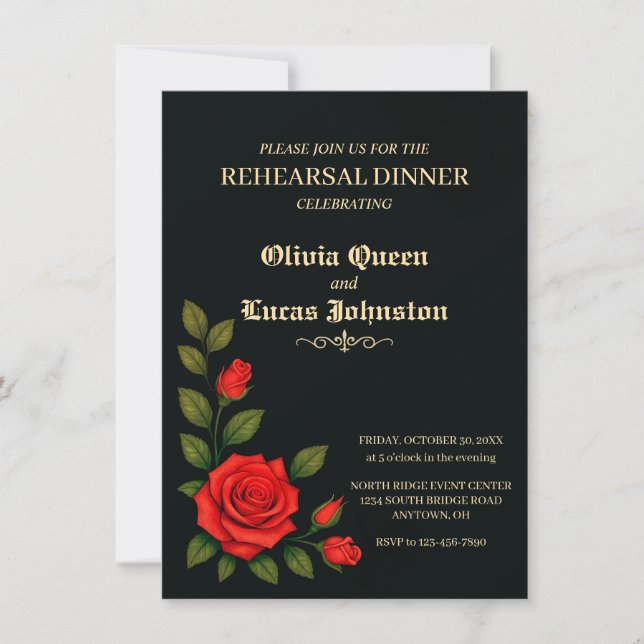 Invitación a la cena de Rosa Boda gótico (Anverso)