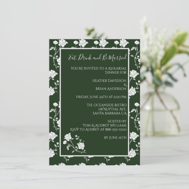 Invitación a la cena de Rosa verde esmeralda (Anverso de pie)