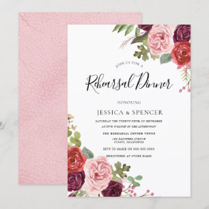 Invitación a la cena de Rubor Burgundy Flowers