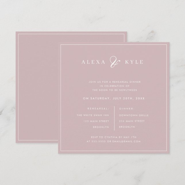 Invitación a la cena de Rubor Pink Square (Anverso / Reverso)