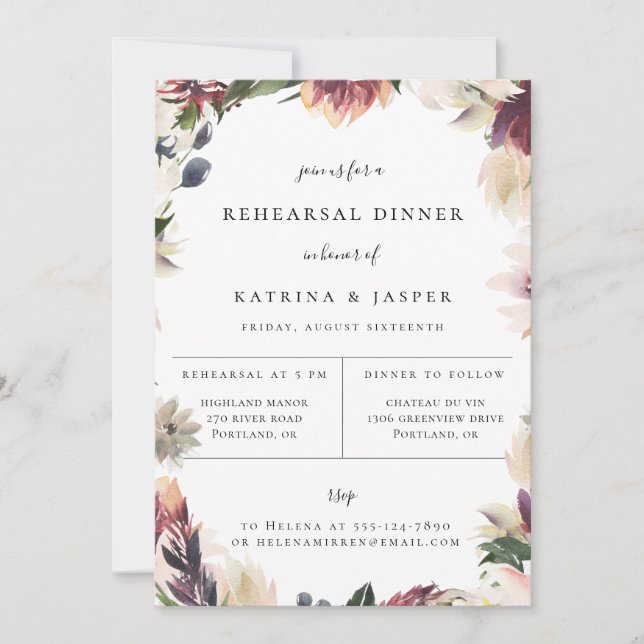 Invitación a la cena de Rubor Plum Floral (Anverso)