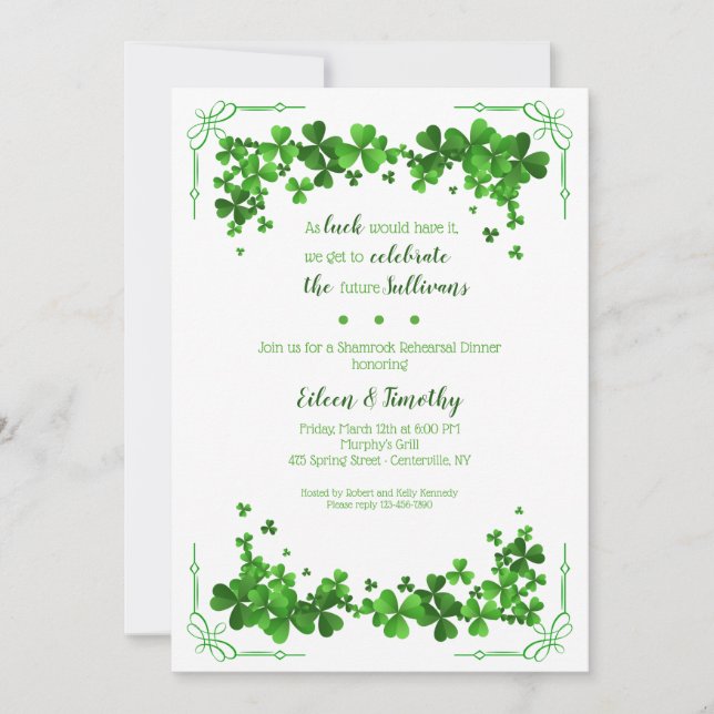 Invitación a la cena de Shamrock Corners (Anverso)