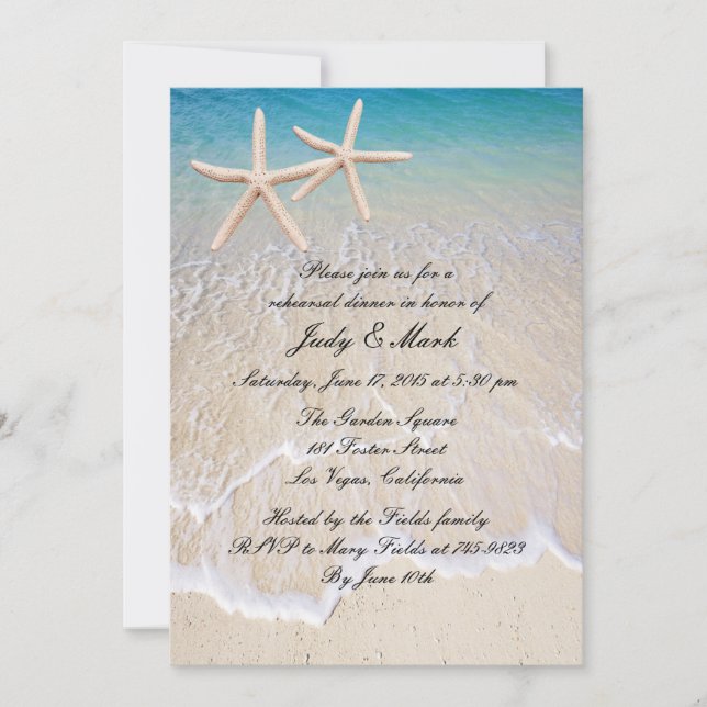 Invitación a la cena de Starfish Beach Wedsal (Anverso)
