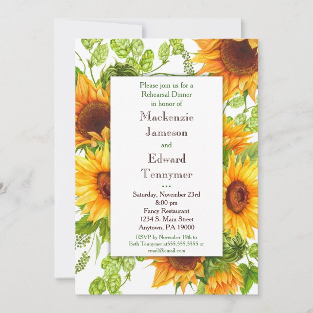 Invitación a la cena de Sunflowers Floral (Anverso)