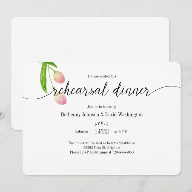 Invitación a la cena de tulipán acuarela (Anverso / Reverso)