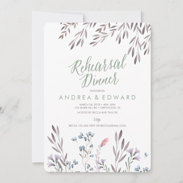 Invitación a la cena de un Boda de flores silvestr (Anverso)