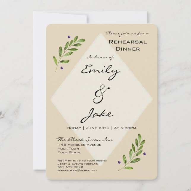Invitación a la cena de un ensayo Boda simple y mo (Anverso)